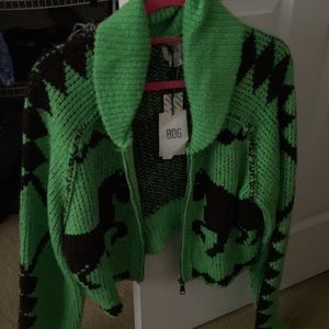BDG | Sweaters | Urban Outfitters Bdg Horse Sunset Zip Up Crop Knit Neon  Green Zip Sweater | Poshmark